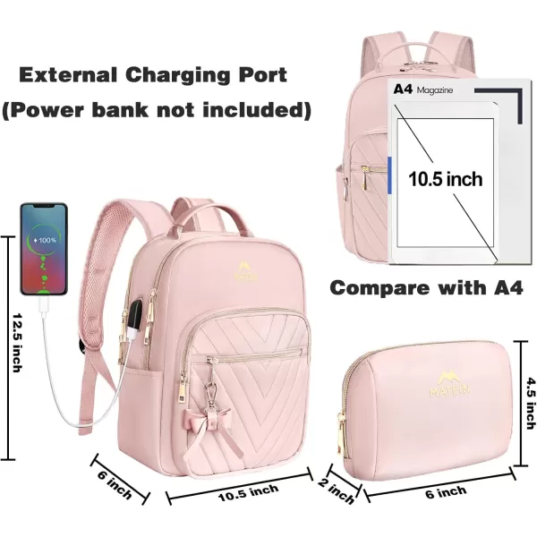 MATEIN Mini Backpack for Women Waterproof Stylish Daypack Purse Shoulder Bag with USB Charging Port Lightweight Small Casual Daily Travel Backpack Lady Girls Gifts for Work School 2pcs Sets BlackPink