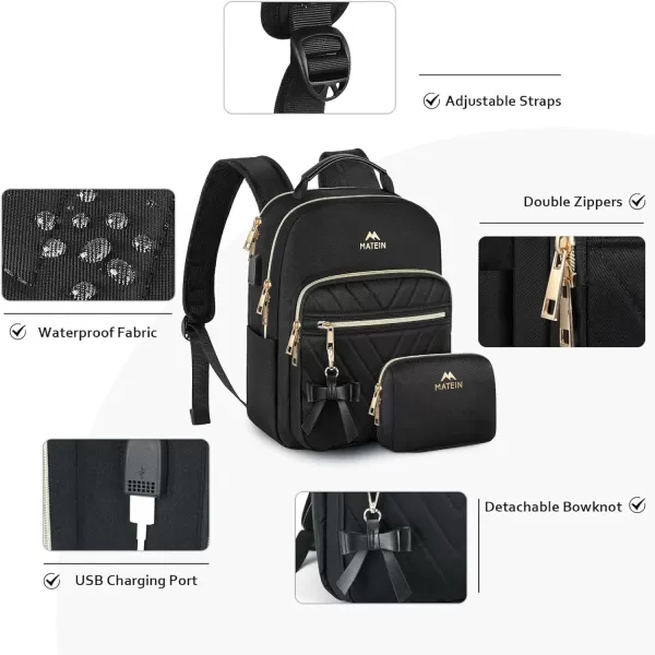 MATEIN Mini Backpack for Women Waterproof Stylish Daypack Purse Shoulder Bag with USB Charging Port Lightweight Small Casual Daily Travel Backpack Lady Girls Gifts for Work School 2pcs Sets BlackBlack