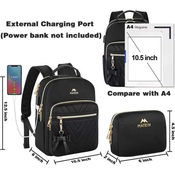 MATEIN Mini Backpack for Women Waterproof Stylish Daypack Purse Shoulder Bag with USB Charging Port Lightweight Small Casual Daily Travel Backpack Lady Girls Gifts for Work School 2pcs Sets BlackBlack