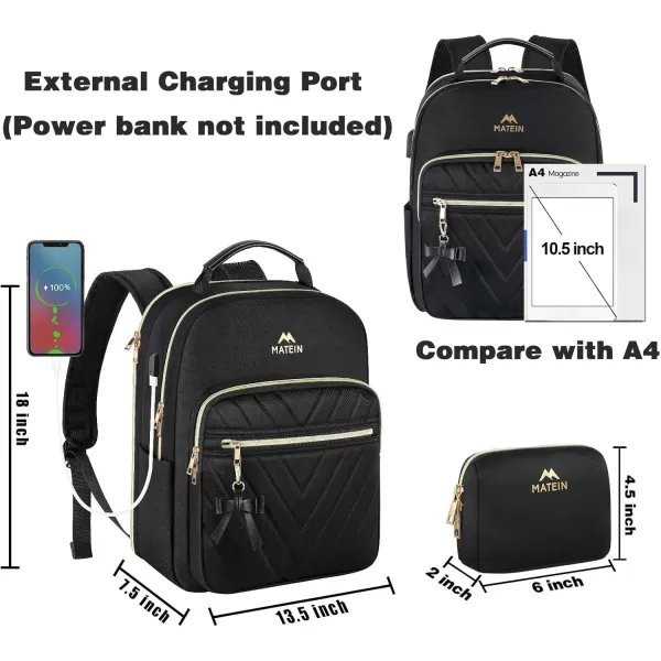 MATEIN Mini Backpack for Women Waterproof Stylish Daypack Purse Shoulder Bag with USB Charging Port Lightweight Small Casual Daily Travel Backpack Lady Girls Gifts for Work School 2pcs Sets BlackBlack