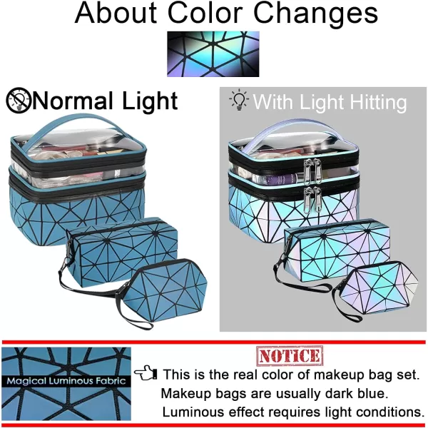 MATEIN Travel Makeup Bag Set Luxury Luminous Geometric Cosmetic Bag for Women High End Designer Holographic Makeup Bags Organizer Set Double Layer Portable Multifunctional Toiletry Bags SetMATEIN Travel Makeup Bag Set Luxury Luminous Geometric Cosmetic Bag for Women High End Designer Holographic Makeup Bags Organizer Set Double Layer Portable Multifunctional Toiletry Bags Set