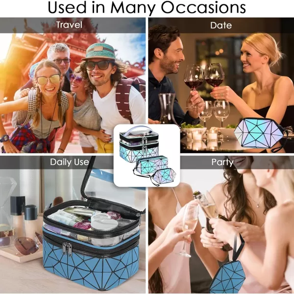 MATEIN Travel Makeup Bag Set Luxury Luminous Geometric Cosmetic Bag for Women High End Designer Holographic Makeup Bags Organizer Set Double Layer Portable Multifunctional Toiletry Bags SetMATEIN Travel Makeup Bag Set Luxury Luminous Geometric Cosmetic Bag for Women High End Designer Holographic Makeup Bags Organizer Set Double Layer Portable Multifunctional Toiletry Bags Set
