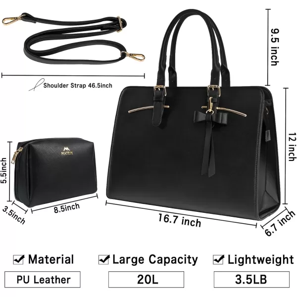 MATEIN Womens Briefcase Large Waterproof PU Leather Work Laptop Tote Bag with USB Charging Port Casual Computer Shoulder Bag Messenger fits 156 Inch Business Handbag Satchel Purse 2pcs SetBlackBlack