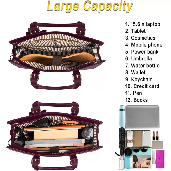 MATEIN Womens Briefcase Large Waterproof PU Leather Work Laptop Tote Bag with USB Charging Port Casual Computer Shoulder Bag Messenger fits 156 Inch Business Handbag Satchel Purse 2pcs SetBlackDark Purple