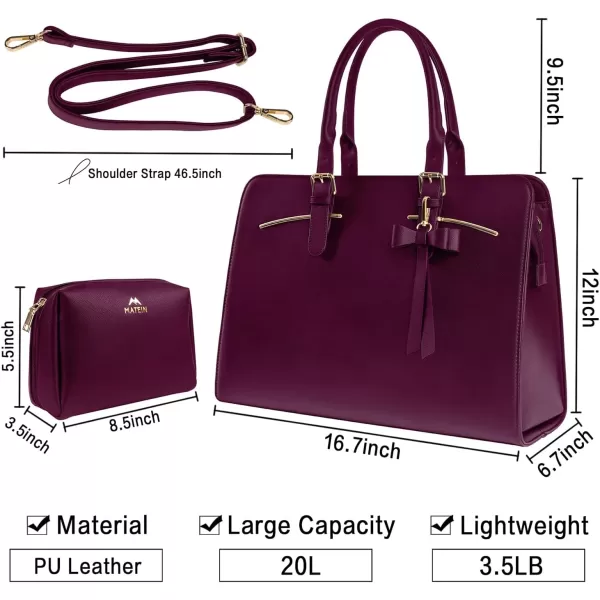 MATEIN Womens Briefcase Large Waterproof PU Leather Work Laptop Tote Bag with USB Charging Port Casual Computer Shoulder Bag Messenger fits 156 Inch Business Handbag Satchel Purse 2pcs SetBlackDark Purple