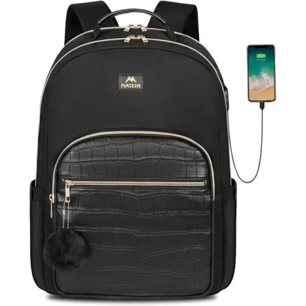 MATEIN Lunch Backpack for Women 156inch Water Resistant Insulated Cooler Backpack Purse Stylish Quilted Laptop Backpack with USB Charging Port for College Work Pincic Camping Beaches17 InchLaptop Backpack Dark Black
