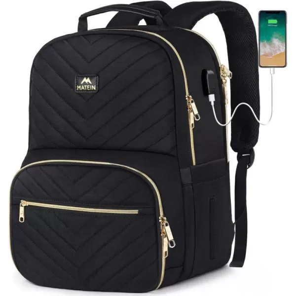 MATEIN Lunch Backpack for Women 156inch Water Resistant Insulated Cooler Backpack Purse Stylish Quilted Laptop Backpack with USB Charging Port for College Work Pincic Camping Beaches156 Inch Black