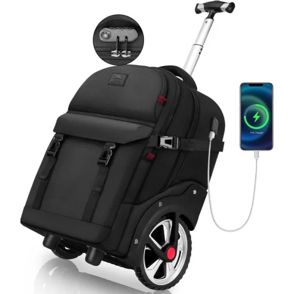 MATEIN Rolling Backpack for Adults with Wheels 17 Inch Large Wheeled Backpack with USB Charging Port amp Combination Lock Water Resistant Anti Theft Travel Laptop Backpack for Men Work Business BlackMATEIN Rolling Backpack for Adults with Wheels 17 Inch Large Wheeled Backpack with USB Charging Port amp Combination Lock Water Resistant Anti Theft Travel Laptop Backpack for Men Work Business Black