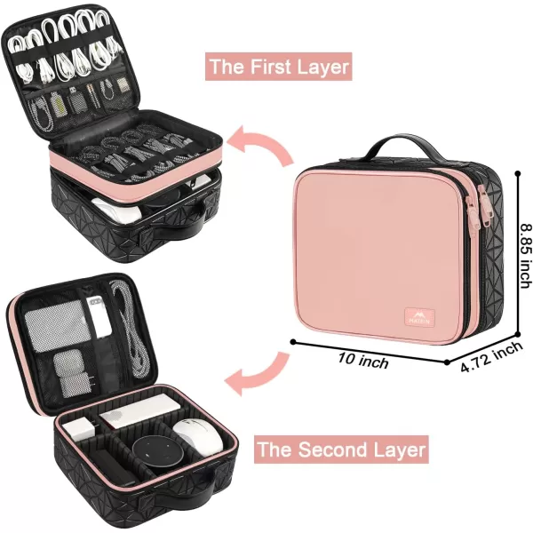Cable Organizer Bag Waterproof Travel Electronic Storage with Adjustable Divider Shockproof Portable Double Layer Tech Bags Carrying Case for Cord Earbuds Charger SD Card Tech Gifts BlackPink
