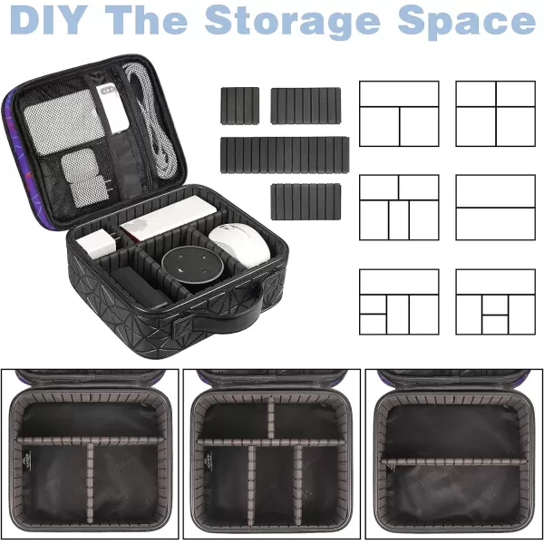 Cable Organizer Bag Waterproof Travel Electronic Storage with Adjustable Divider Shockproof Portable Double Layer Tech Bags Carrying Case for Cord Earbuds Charger SD Card Tech Gifts BlackPurple