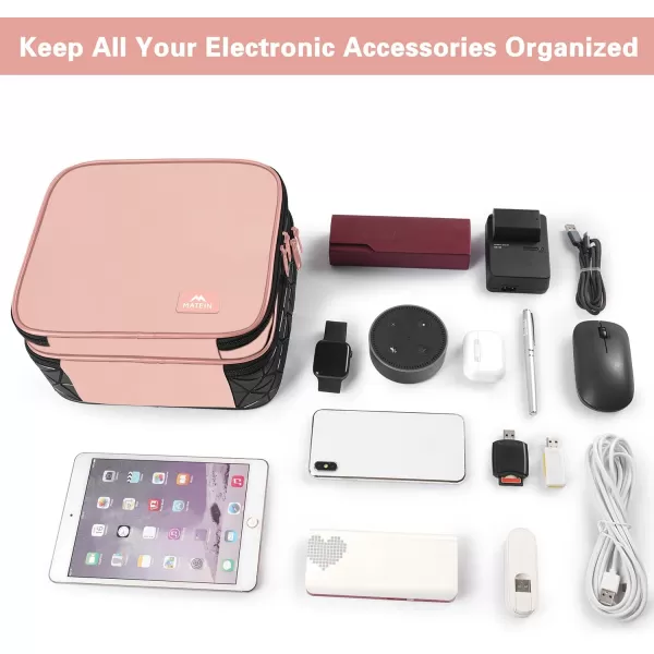Cable Organizer Bag Waterproof Travel Electronic Storage with Adjustable Divider Shockproof Portable Double Layer Tech Bags Carrying Case for Cord Earbuds Charger SD Card Tech Gifts BlackPink