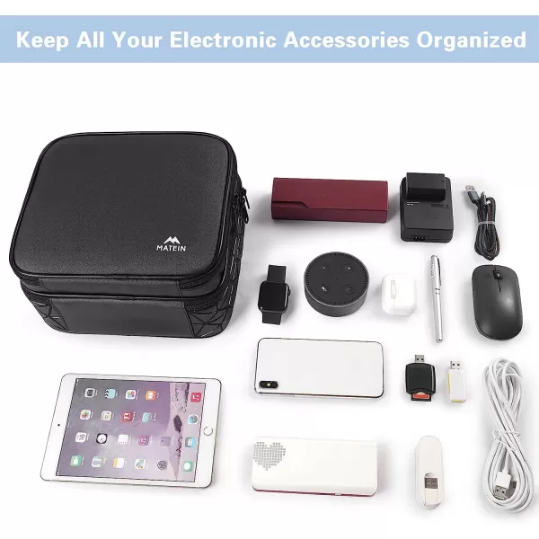 Cable Organizer Bag Waterproof Travel Electronic Storage with Adjustable Divider Shockproof Portable Double Layer Tech Bags Carrying Case for Cord Earbuds Charger SD Card Tech Gifts BlackBlack