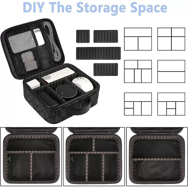 Cable Organizer Bag Waterproof Travel Electronic Storage with Adjustable Divider Shockproof Portable Double Layer Tech Bags Carrying Case for Cord Earbuds Charger SD Card Tech Gifts BlackBlack