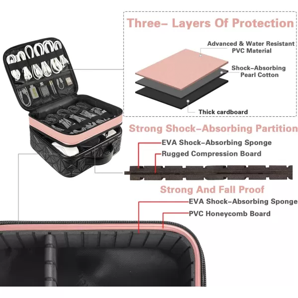 Cable Organizer Bag Waterproof Travel Electronic Storage with Adjustable Divider Shockproof Portable Double Layer Tech Bags Carrying Case for Cord Earbuds Charger SD Card Tech Gifts BlackPink