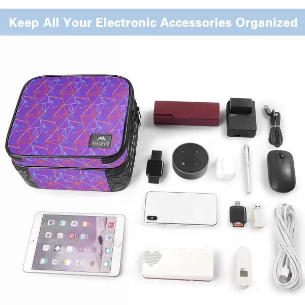 Cable Organizer Bag Waterproof Travel Electronic Storage with Adjustable Divider Shockproof Portable Double Layer Tech Bags Carrying Case for Cord Earbuds Charger SD Card Tech Gifts BlackPurple