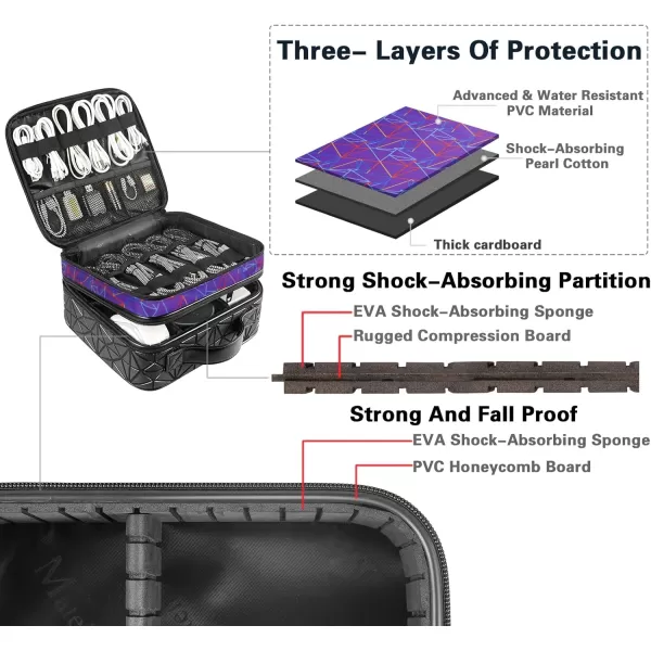 Cable Organizer Bag Waterproof Travel Electronic Storage with Adjustable Divider Shockproof Portable Double Layer Tech Bags Carrying Case for Cord Earbuds Charger SD Card Tech Gifts BlackPurple