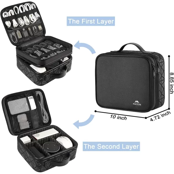 Cable Organizer Bag Waterproof Travel Electronic Storage with Adjustable Divider Shockproof Portable Double Layer Tech Bags Carrying Case for Cord Earbuds Charger SD Card Tech Gifts BlackBlack