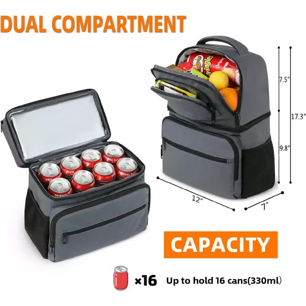 Cooler Backpack 26 Cans Insulated Lunch Backpack for Man Women Leakproof Double Layer Lunch Cooler Bag Lightweight Soft Lunch Backpack with Cooler Compartment Beer Gifts for Beach Camping HikingGrey26 Cans