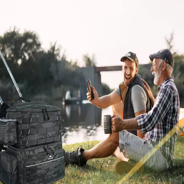 Fishing Tackle Backpack with Cooler MATEIN Large Fishing Bag with Rod Holders for 4 TraysTrays Not included Saltwater Resistant Tackle Bag with Waterproof Bottom for Storage Gear Pole Lures PliersCamouflage