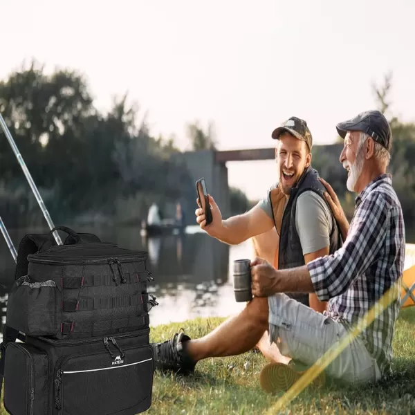Fishing Tackle Backpack with Cooler MATEIN Large Fishing Bag with Rod Holders for 4 TraysTrays Not included Saltwater Resistant Tackle Bag with Waterproof Bottom for Storage Gear Pole Lures PliersBlack