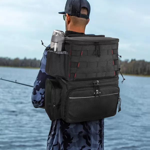 Fishing Tackle Backpack with Cooler MATEIN Large Fishing Bag with Rod Holders for 4 TraysTrays Not included Saltwater Resistant Tackle Bag with Waterproof Bottom for Storage Gear Pole Lures PliersBlack