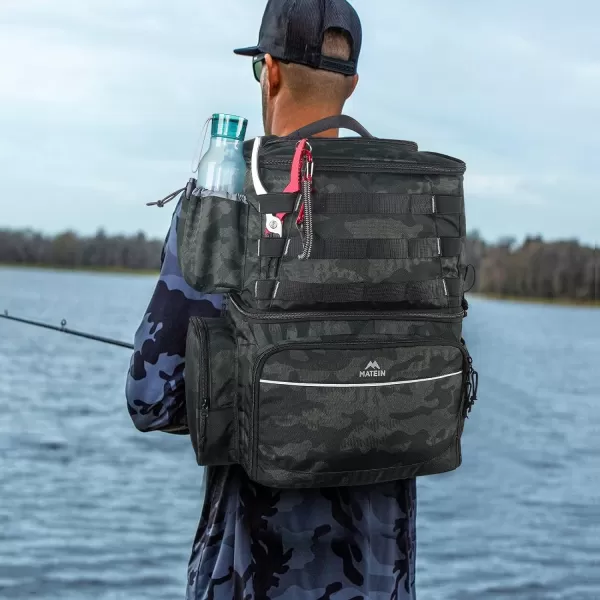 Fishing Tackle Backpack with Cooler MATEIN Large Fishing Bag with Rod Holders for 4 TraysTrays Not included Saltwater Resistant Tackle Bag with Waterproof Bottom for Storage Gear Pole Lures PliersCamouflage