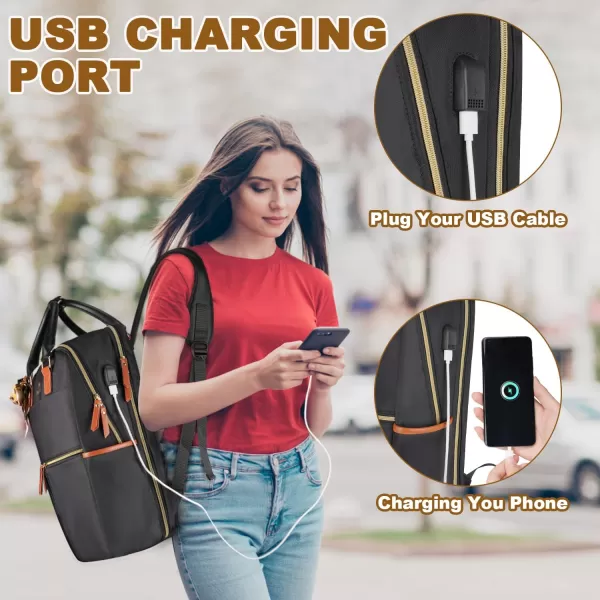 Laptop Backpack for Women 17 Inch Water Resistant Work Backpack Purse with USB Charging Port amp Silk Scarf TSA Slim Teacher Computer Bag Nurse Casual Daypack for Business Travel College Gift BlackBlack