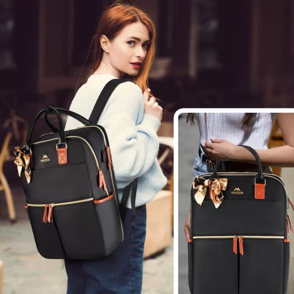 Laptop Backpack for Women 17 Inch Water Resistant Work Backpack Purse with USB Charging Port amp Silk Scarf TSA Slim Teacher Computer Bag Nurse Casual Daypack for Business Travel College Gift BlackBlack