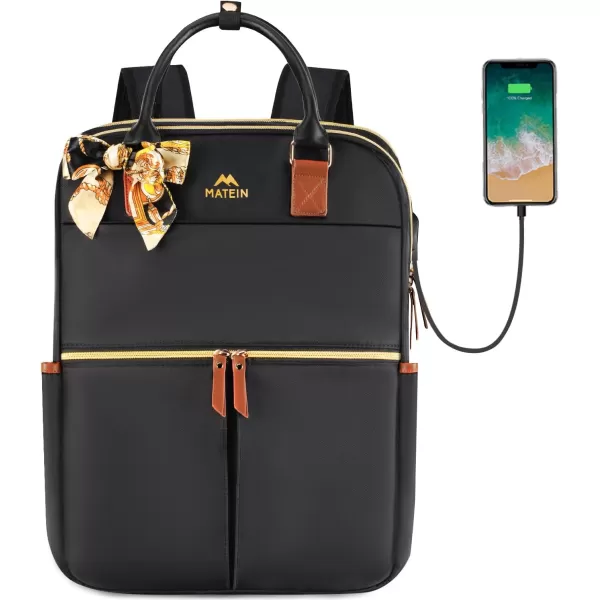 Laptop Backpack for Women 17 Inch Water Resistant Work Backpack Purse with USB Charging Port amp Silk Scarf TSA Slim Teacher Computer Bag Nurse Casual Daypack for Business Travel College Gift BlackBlack
