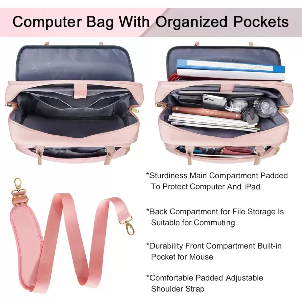 Laptop Bag for Women 156 inch Computer Briefcase Sleeve Case Large Waterresistant Cute Messenger Work Tote Bible with Crossbody Shoulder Strap Gift Office Travel Business College Pink156 inch Pink