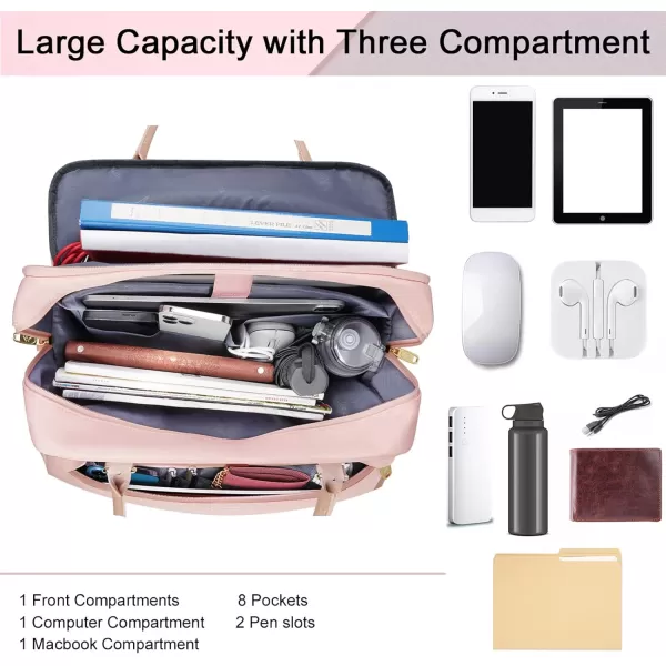 Laptop Bag for Women 156 inch Computer Briefcase Sleeve Case Large Waterresistant Cute Messenger Work Tote Bible with Crossbody Shoulder Strap Gift Office Travel Business College Pink156 inch Pink