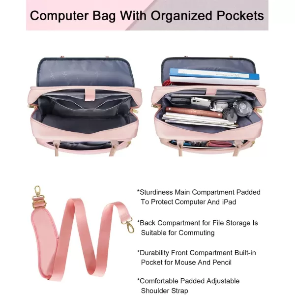 Laptop Bag for Women 156 inch Computer Briefcase Sleeve Case Large Waterresistant Cute Messenger Work Tote Bible with Crossbody Shoulder Strap Gift Office Travel Business College Pink17inch Pink