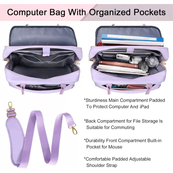 Laptop Bag for Women 156 inch Computer Briefcase Sleeve Case Large Waterresistant Cute Messenger Work Tote Bible with Crossbody Shoulder Strap Gift Office Travel Business College Pink156 inch Purple