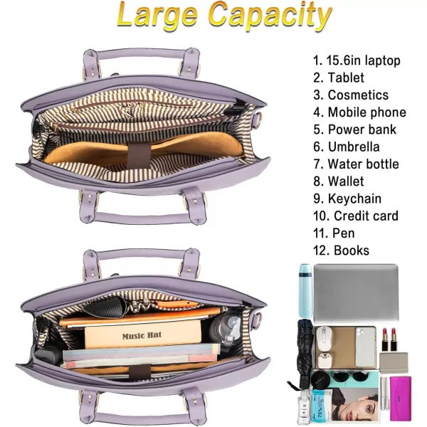 Laptop Tote Bag for Women Large Waterproof PU Leather Work Briefcase with USB Charging Port Casual Computer Shoulder Bag Messenger fits 156 Inch Business Handbag Satchel Purse 2pcs Set BlackLavender Purple