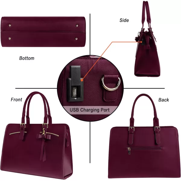 Laptop Tote Bag for Women Large Waterproof PU Leather Work Briefcase with USB Charging Port Casual Computer Shoulder Bag Messenger fits 156 Inch Business Handbag Satchel Purse 2pcs Set BlackDark Purple