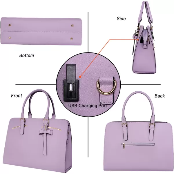 Laptop Tote Bag for Women Large Waterproof PU Leather Work Briefcase with USB Charging Port Casual Computer Shoulder Bag Messenger fits 156 Inch Business Handbag Satchel Purse 2pcs Set BlackLavender Purple