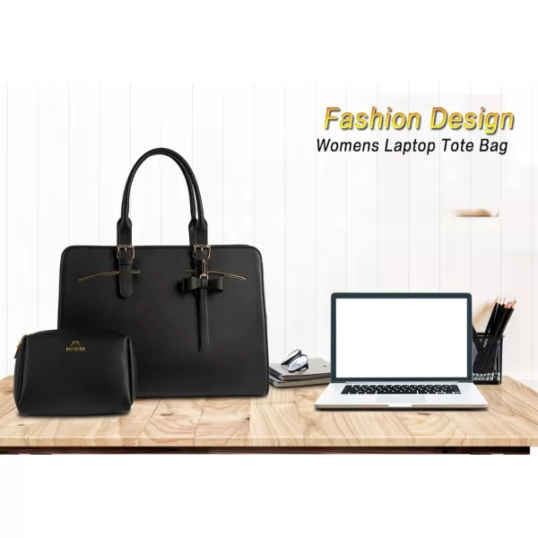 Laptop Tote Bag for Women Large Waterproof PU Leather Work Briefcase with USB Charging Port Casual Computer Shoulder Bag Messenger fits 156 Inch Business Handbag Satchel Purse 2pcs Set BlackBlack Charcoal14 Inch