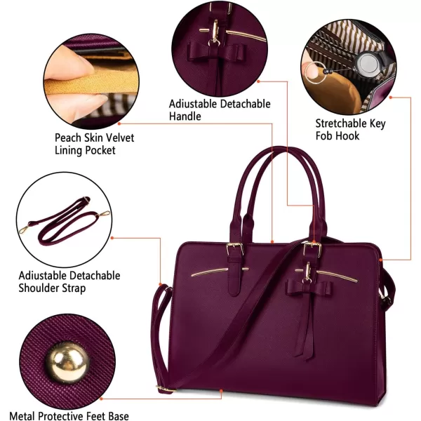 Laptop Tote Bag for Women Large Waterproof PU Leather Work Briefcase with USB Charging Port Casual Computer Shoulder Bag Messenger fits 156 Inch Business Handbag Satchel Purse 2pcs Set BlackDark Purple