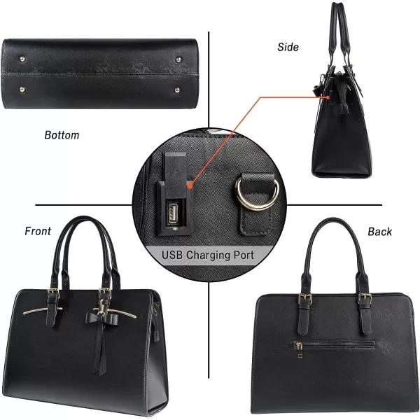 Laptop Tote Bag for Women Large Waterproof PU Leather Work Briefcase with USB Charging Port Casual Computer Shoulder Bag Messenger fits 156 Inch Business Handbag Satchel Purse 2pcs Set BlackBlack156 Inch