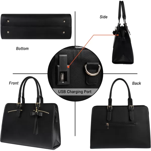 Laptop Tote Bag for Women Large Waterproof PU Leather Work Briefcase with USB Charging Port Casual Computer Shoulder Bag Messenger fits 156 Inch Business Handbag Satchel Purse 2pcs Set BlackBlack Charcoal14 Inch