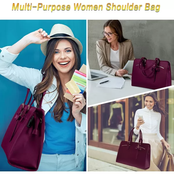 Laptop Tote Bag for Women Large Waterproof PU Leather Work Briefcase with USB Charging Port Casual Computer Shoulder Bag Messenger fits 156 Inch Business Handbag Satchel Purse 2pcs Set BlackDark Purple