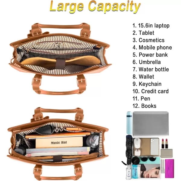 Laptop Tote Bag for Women Large Waterproof PU Leather Work Briefcase with USB Charging Port Casual Computer Shoulder Bag Messenger fits 156 Inch Business Handbag Satchel Purse 2pcs Set BlackBrown156 Inch