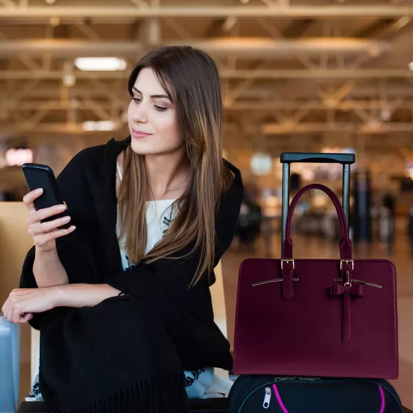 Laptop Tote Bag for Women Large Waterproof PU Leather Work Briefcase with USB Charging Port Casual Computer Shoulder Bag Messenger fits 156 Inch Business Handbag Satchel Purse 2pcs Set BlackDark Purple