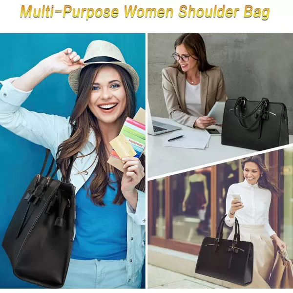Laptop Tote Bag for Women Large Waterproof PU Leather Work Briefcase with USB Charging Port Casual Computer Shoulder Bag Messenger fits 156 Inch Business Handbag Satchel Purse 2pcs Set BlackBlack156 Inch