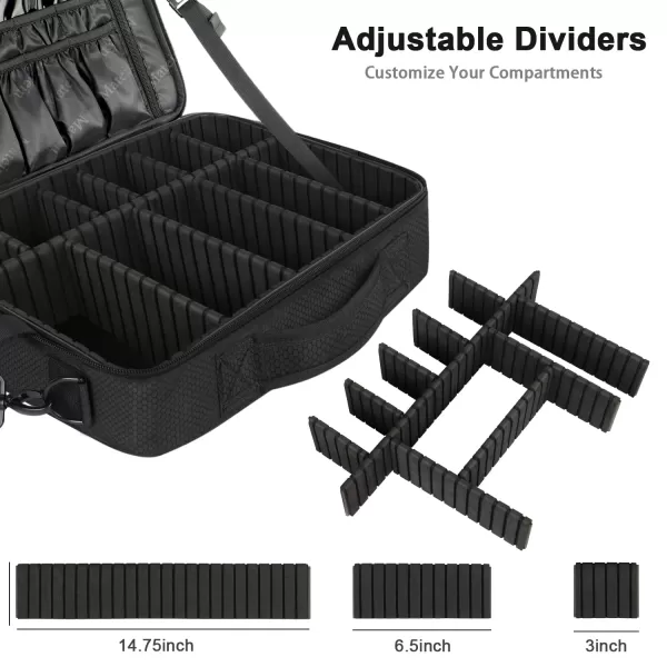 Large Professional Makeup Bag Travel Cosmetic Train Case Makeup Brush Organizer with Mirror 3 Layers Makeup Artist Travel Organizer with Adjustable Dividers Makeup Storage Bags for WomenLarge 16 x 10 x 42 Inch Black