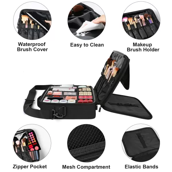 Large Professional Makeup Bag Travel Cosmetic Train Case Makeup Brush Organizer with Mirror 3 Layers Makeup Artist Travel Organizer with Adjustable Dividers Makeup Storage Bags for WomenLarge 16 x 10 x 42 Inch Black