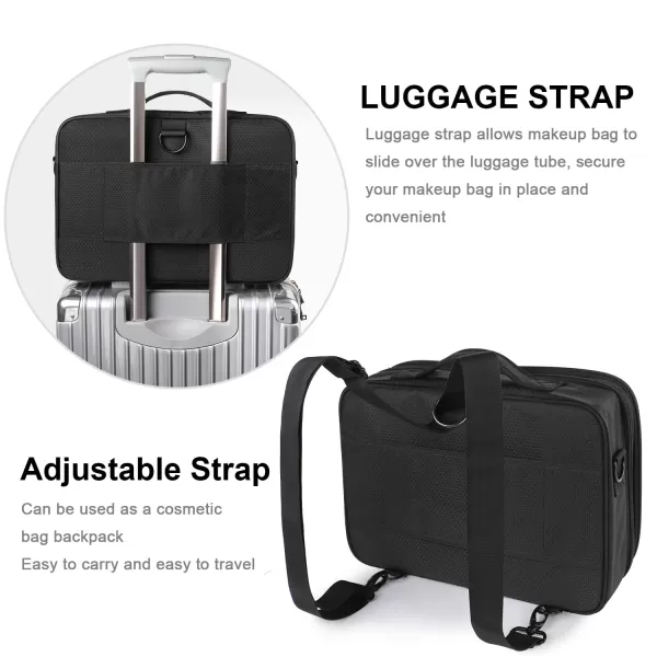 Large Professional Makeup Bag Travel Cosmetic Train Case Makeup Brush Organizer with Mirror 3 Layers Makeup Artist Travel Organizer with Adjustable Dividers Makeup Storage Bags for WomenLarge 16 x 10 x 42 Inch Black