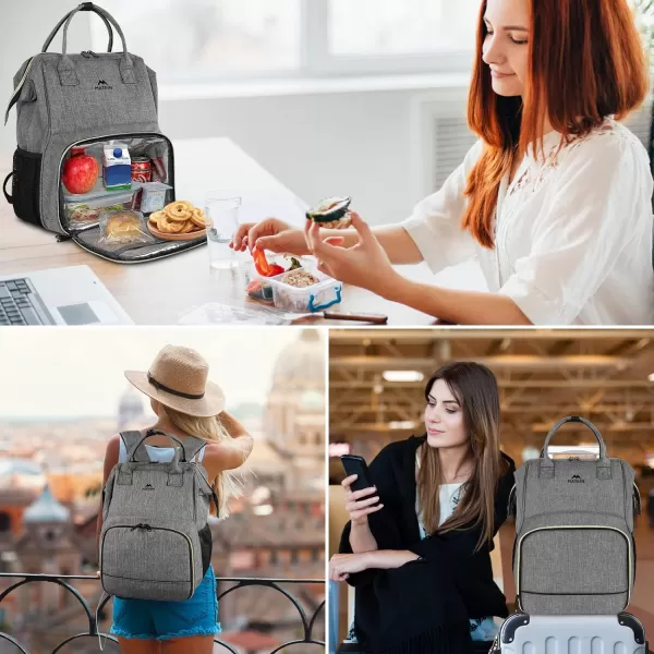 Lunch Backpack Insulated Cooler Backpack Lunch Box Laptop Backpack with USB Port for Women Men Water Resistant Leak Proof Lunch Bag Nurses Gifts for Women Work Travel Picnic Fits 156 Inch Laptop17inch Austere Grey