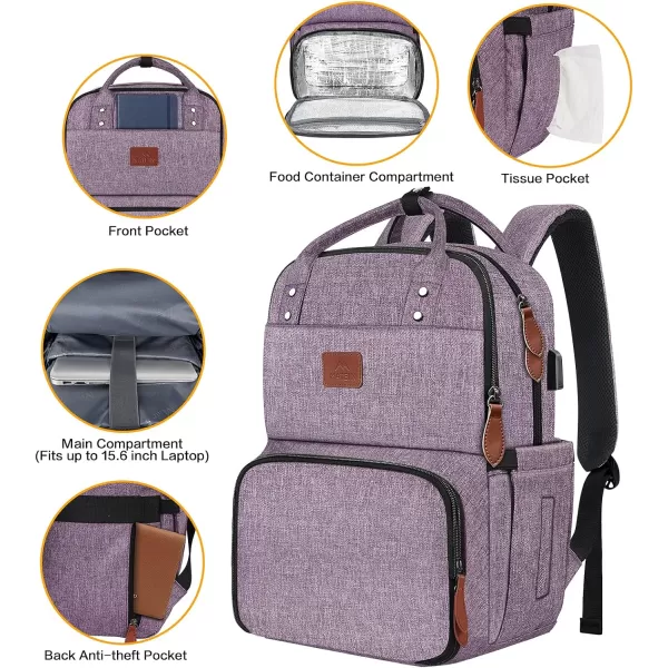 Lunch Backpack for Women Insulated Cooler Backpacks with USB Port 156 inch College School Laptop Bookbag Reusable Water Resistant Tote Food Bag for Work Beach Camping Picnics Hiking Womens Gift156 inch Purple