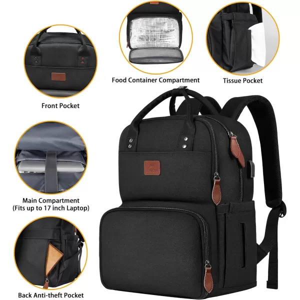 Lunch Backpack for Women Insulated Cooler Backpacks with USB Port 156 inch College School Laptop Bookbag Reusable Water Resistant Tote Food Bag for Work Beach Camping Picnics Hiking Womens Gift17 inch Black